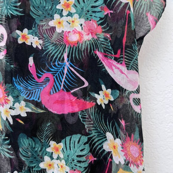 Women Sheer Flamingo Print Kimono Wrap Cover Up OS Open Front Summer Resortwear - Picture 7 of 10